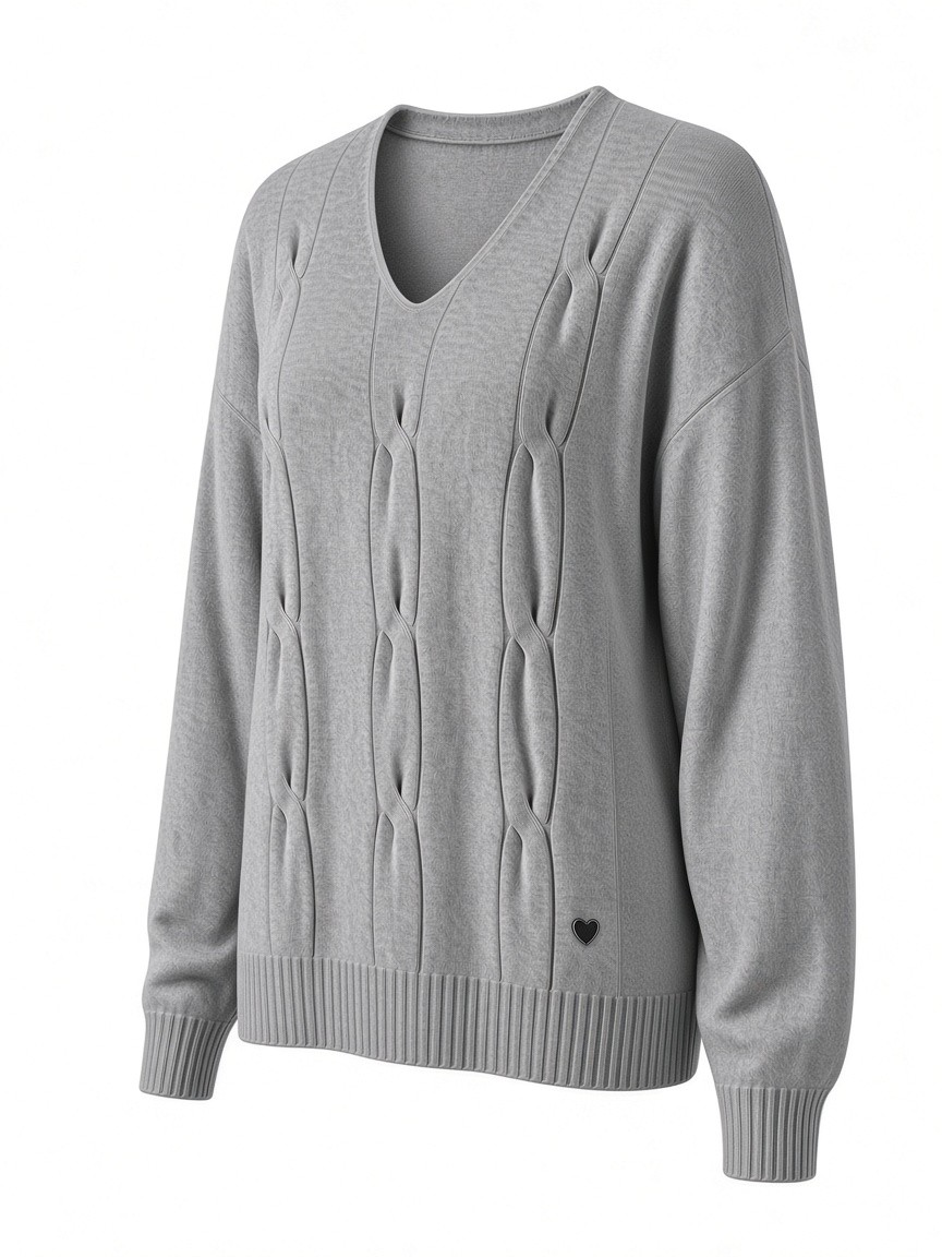 Dámsky pulóver s výstrihom do V s osmičkovým vzorom MINORITY LIGHT GREY MELANGE svetlosivý s.WEAR 1